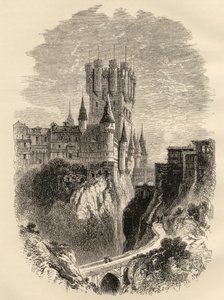 1862年の火の前のスペイン、セゴビアのアルカサル、サミュエルマニング牧師による「スペインの写真」のイラスト
